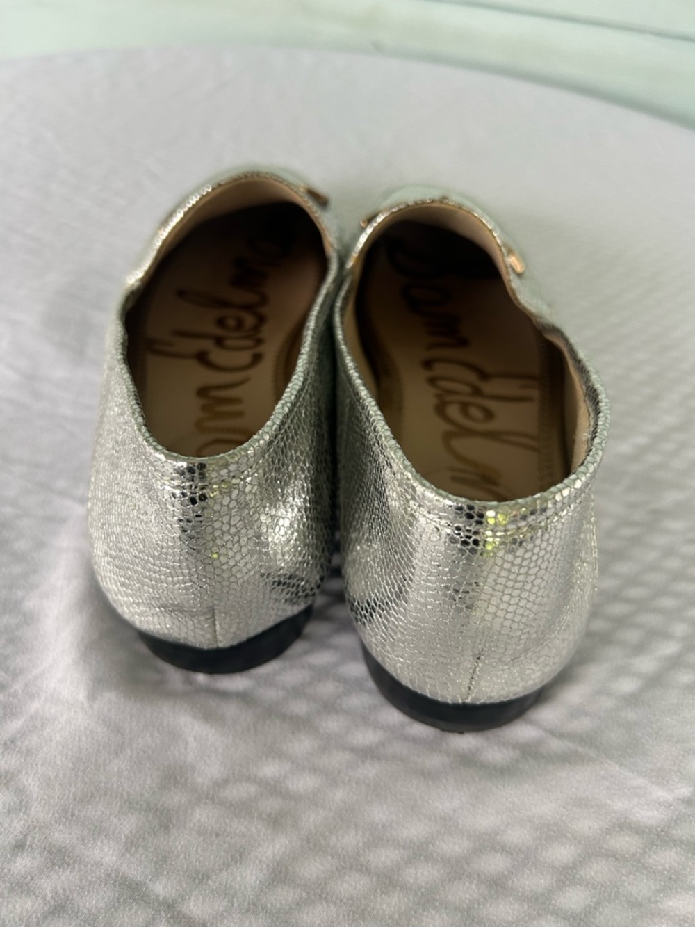 Sam Edelman Loraine Bit Shiny Soft Silver Metallic Womens Slip On Loafers Flats - Picture 6 of 11